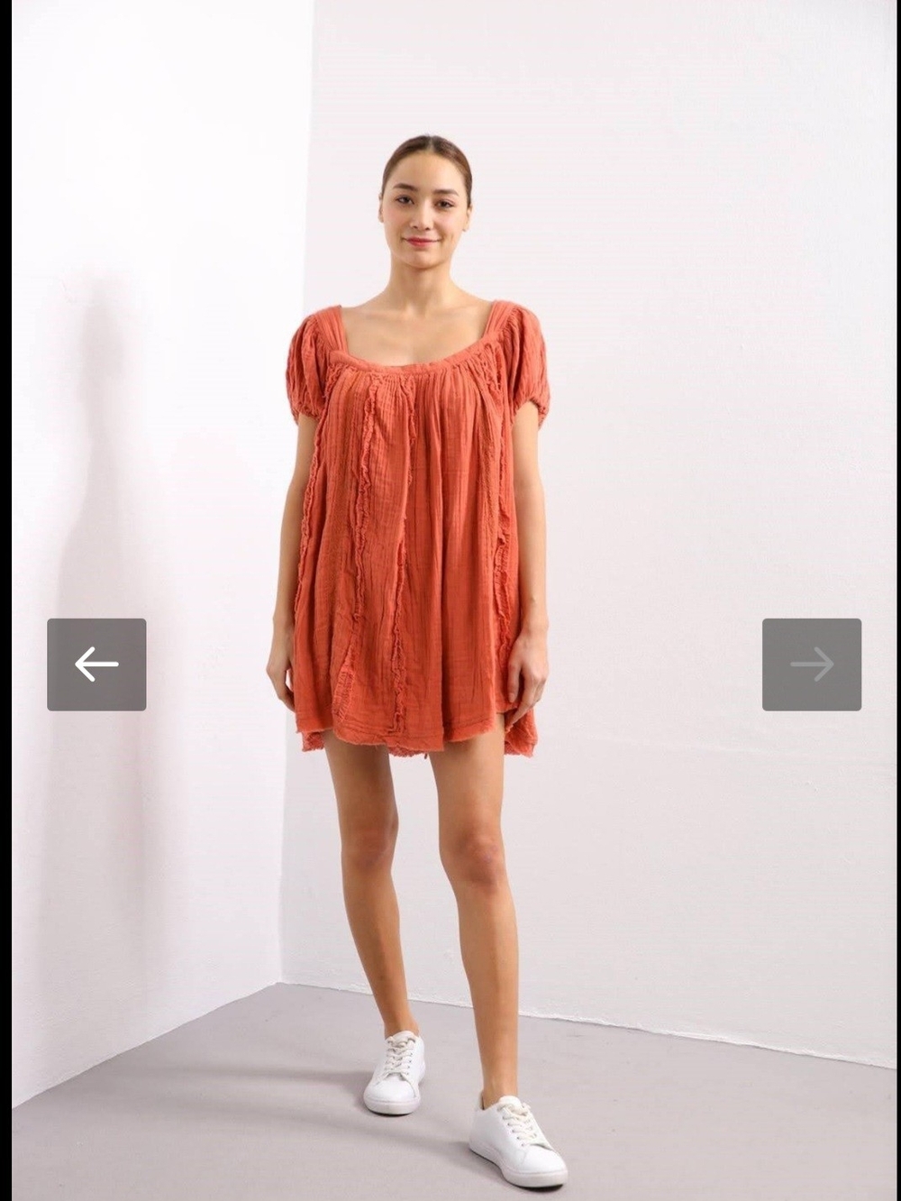 Free People Terracotta Crinkle Gauze Midi Dress